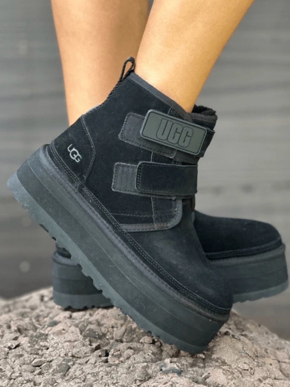 UGG Neumel Platform boots in Black Suede Ankle Boot with Dual Straps - Picture 5 of 16